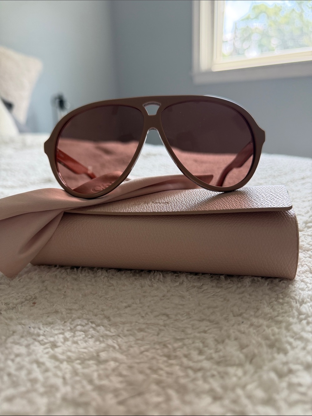 Chloé Blush Leather Sunglasses Case with Matching Soft Pouch